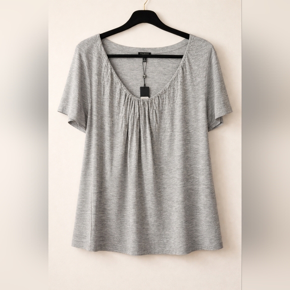 NWT Talbots Heather Gray Ruched Neck Top | Soft Stretch Tee 3X - Picture 2 of 7